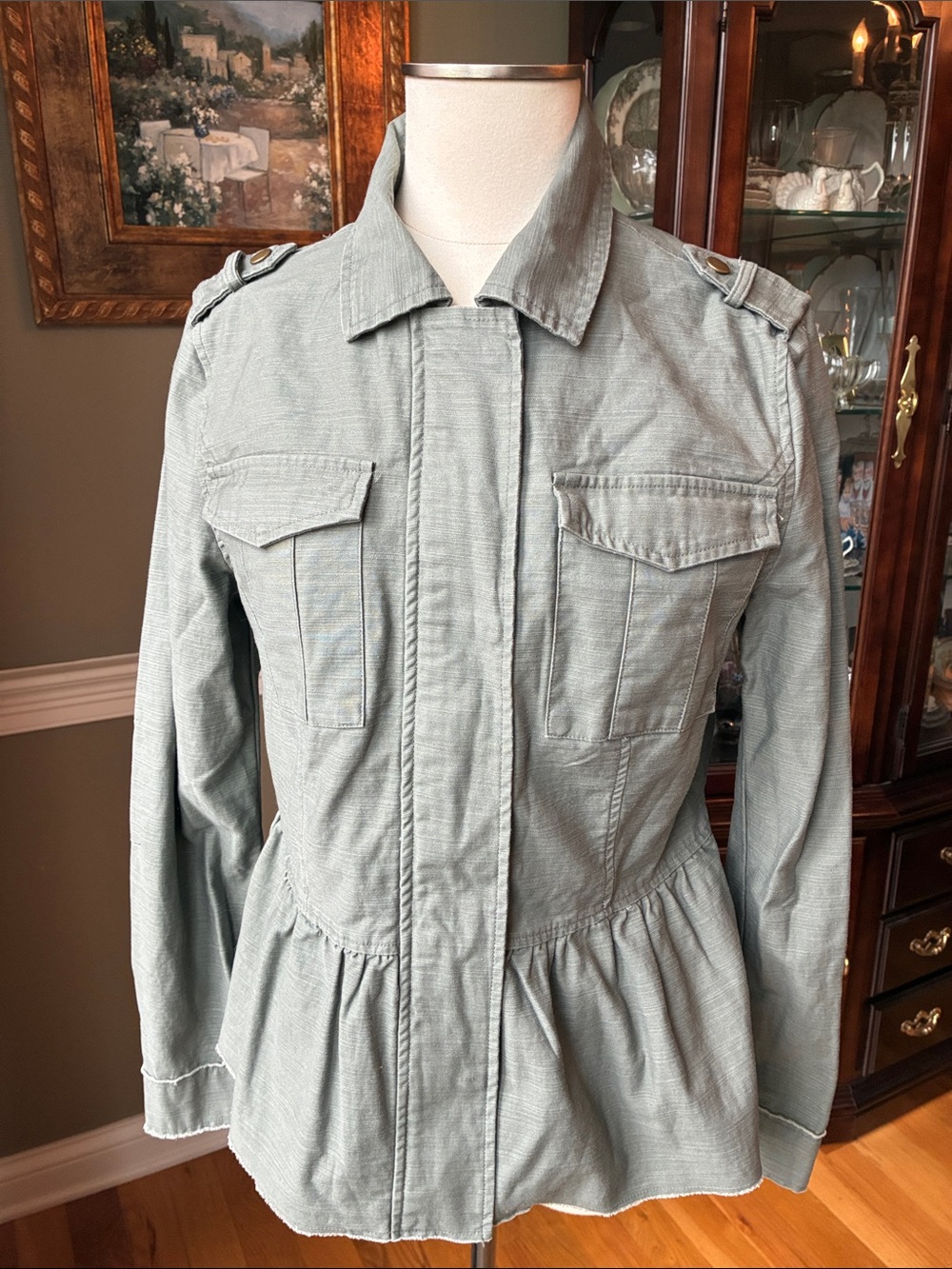 Mi ami 100% Cotton Utility Jacket - Sage Green Size Medium